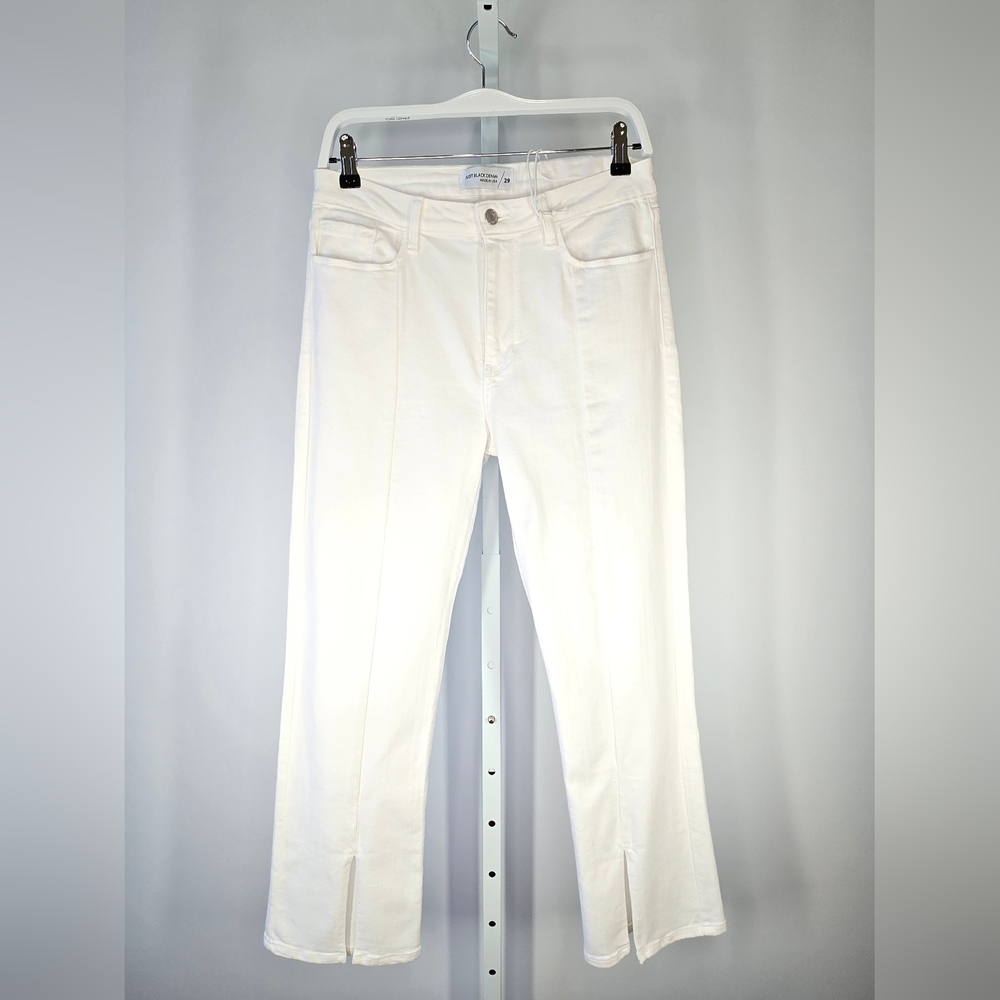 Just Black Denim High Rise Straight Front Seam Slit Jeans White 29 Short NWT